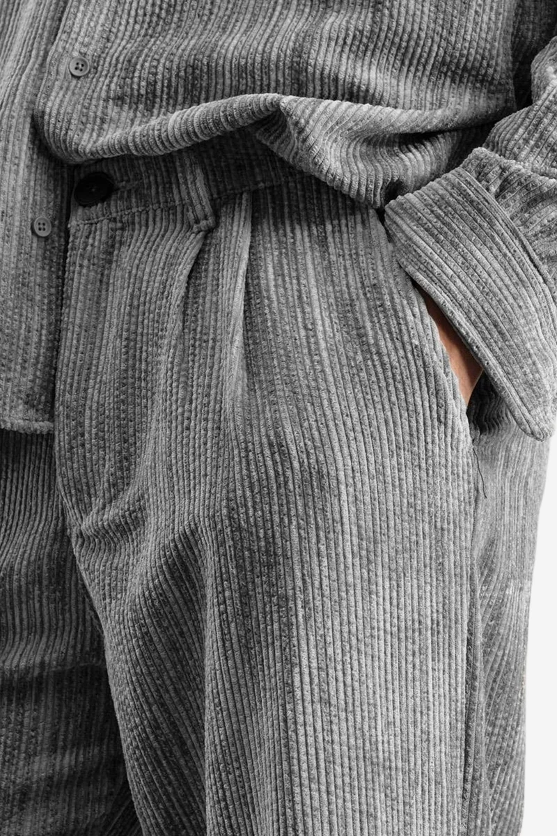 Giesto Grey GIESTO Men's Mid Waist Pleated Textured Pants for Men | Best Price UAE