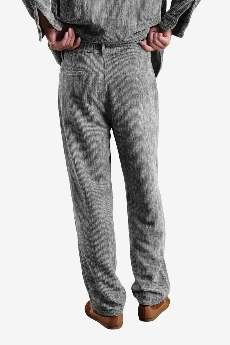 Giesto Grey GIESTO Men's Mid Waist Pleated Textured Pants for Men | Best Price UAE
