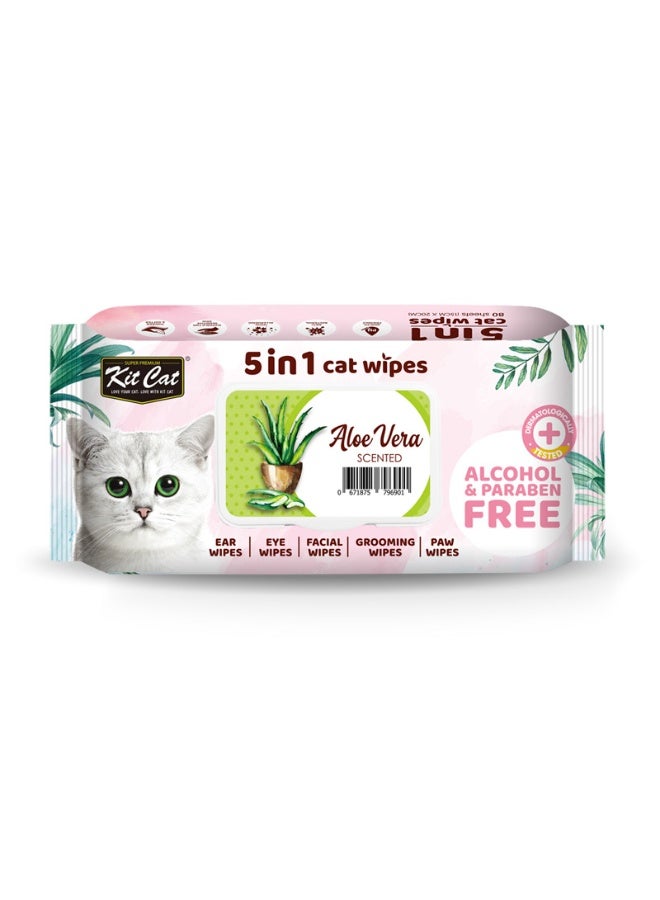 كيت كات مناديل كيت كات 5 في 1 للعناية بالأذن والعين والوجه والمخالب للقطط برائحة الصبار، 80 منديلًا - Image 2
