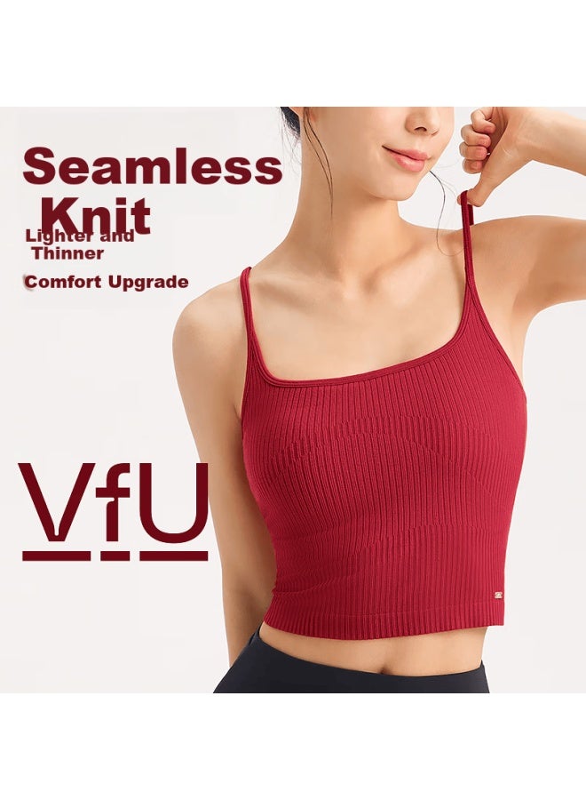 Vfu Seamless Modal Sports Bra With Built-in Cup, Textured One-piece Vest, Wintergreen Red, Size L - Image 1