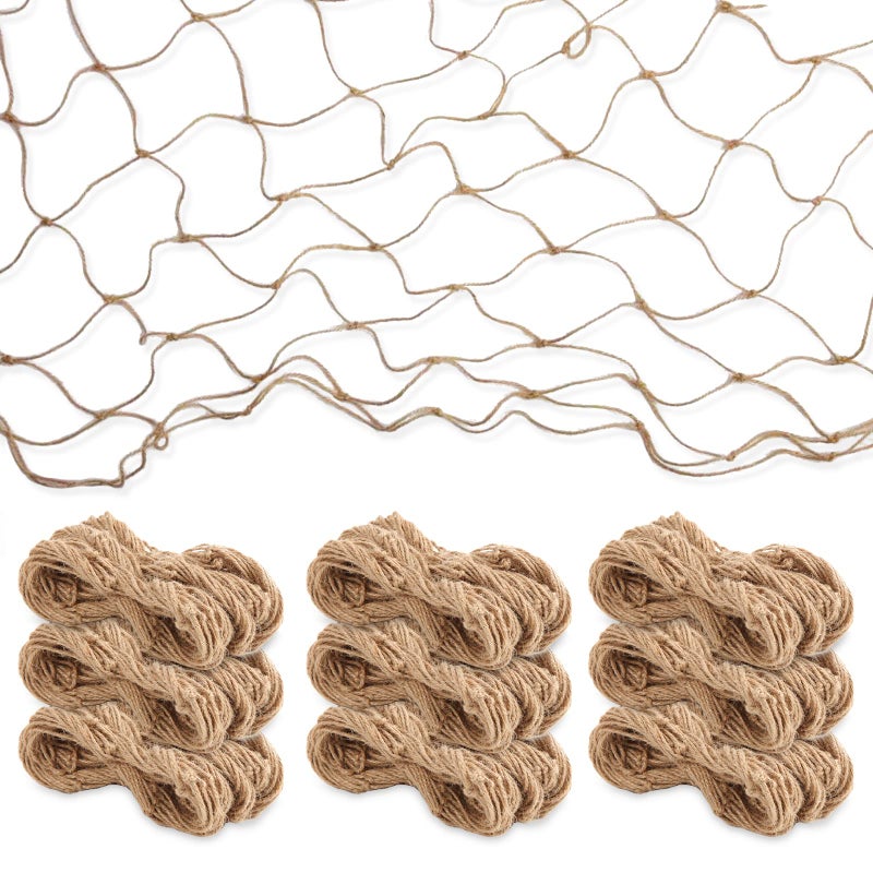 12 Pieces Fish Net Decorations Nautical Decorative Fish Net Hawaiian Luau Nautical Party Decorations Cotton Linen Pirate Ship Fishnet Prop Decoration for Beach Wedding Birthday Natural1 X 12m