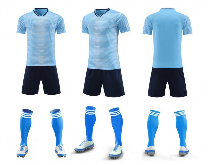 Generic Factory direct approval 2024 new Hengleda horizontal football uniform suit adult children printing football training team uniform Light blue