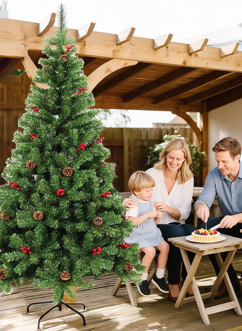 Zvezvia Artificial Christmas Pine Tree with Pine Cones & Red Berries – 150cm / 180cm / 210cm, Dense Branches, Realistic Holiday & New Year Decor, Easy Assembly with Metal Stand - Image 1