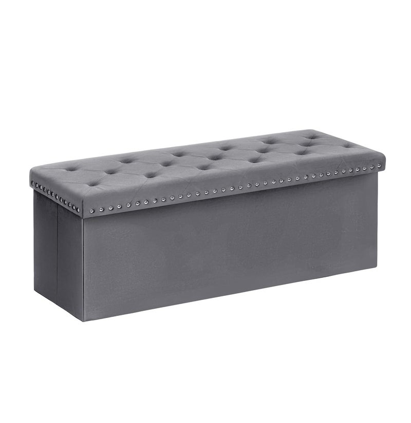 B FSOBEIIALEO Storage Ottoman Bench, Folding Tufted Ottomans with Storage, Extra Large 140L Footrest Bench for Bedroom, Luxury Velvet Fabric 43 Inches Grey - Image 1