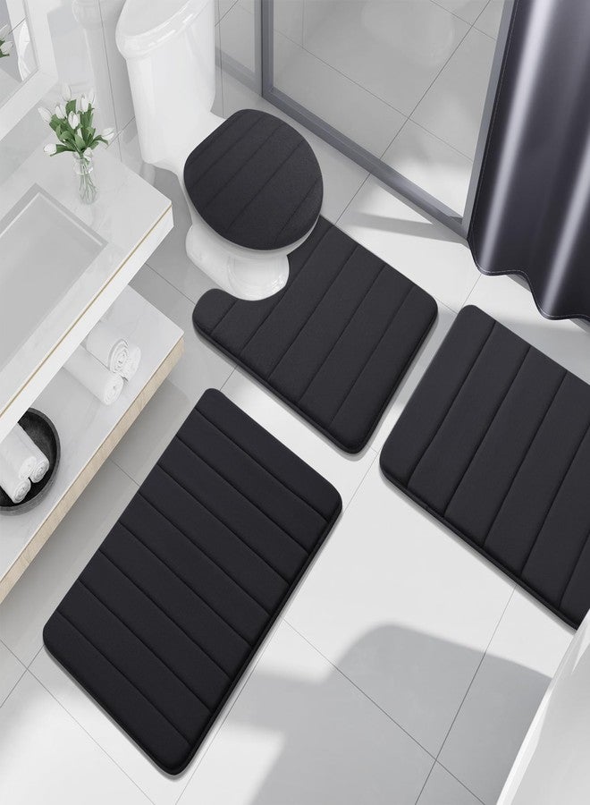Buganda Straight Stripes Toilet Lid Cover, 20.8 x 18.9, Stays in Place with Elastic Edges, Soft Velvet Bathroom Seat Covers, Fits Most Round, Elongated and Oblong Lids, Accessories Decor, Black - Image 2