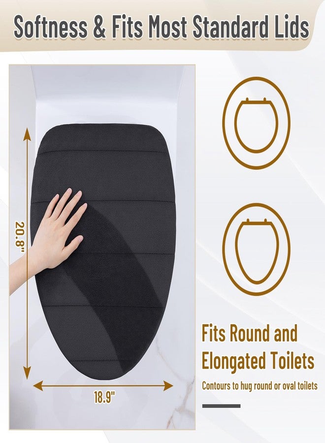 Buganda Straight Stripes Toilet Lid Cover, 20.8 x 18.9, Stays in Place with Elastic Edges, Soft Velvet Bathroom Seat Covers, Fits Most Round, Elongated and Oblong Lids, Accessories Decor, Black - Image 3