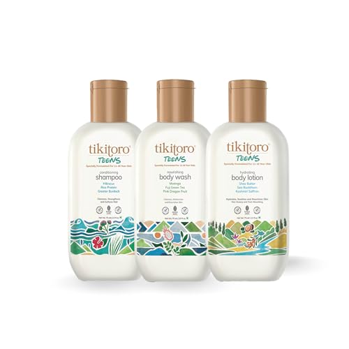 Tikitoro Teens Bath & Body Combo 100% Vegan with Nourishing Body Wash, Conditioning Shampoo, Hydrating Body Lotion, No Parabens & Sulphates, Gift Combo Pack (Age: 11+) (75ml x 3) - Image 1