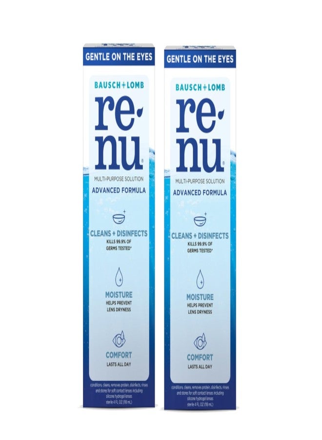 Renu Advanced Formula Multi-Purpose Solution, Disinfecting and Moisturizing Contact Lens Solution for Soft and Silicone Hydrogel Lenses, 4 fl oz (Pack of 2) - Image 1