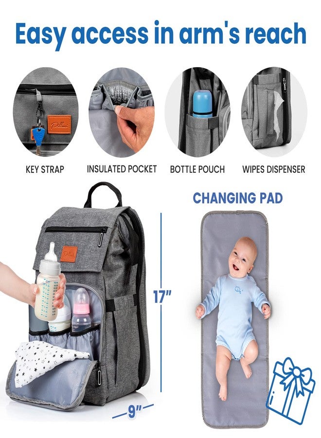 PILLANI Baby Diaper Bag Backpack - Large Bag for Boys & Girls, Waterproof Diaper Backpack - Travel Diaper Bags w/Changing Pad, Baby Registry Search & Shower Gifts - Essentials Must Haves Newborn Stuff - Image 3