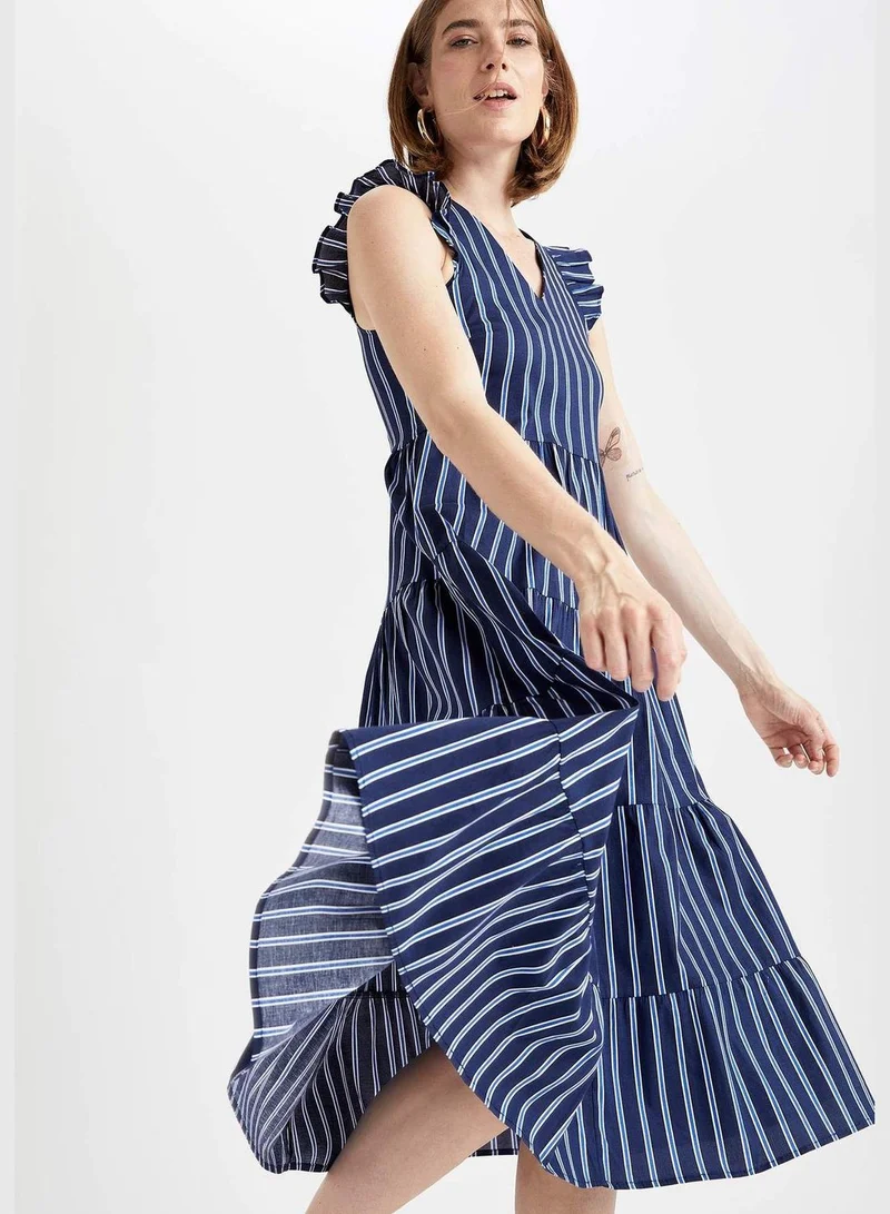 ديفاكتو Woman A Line Mock Neck Short Sleeve Woven Dress