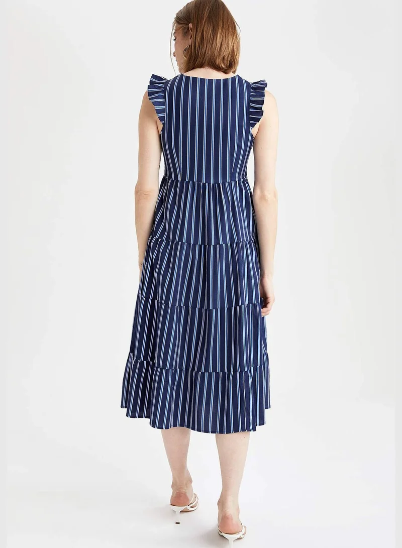 ديفاكتو Woman A Line Mock Neck Short Sleeve Woven Dress