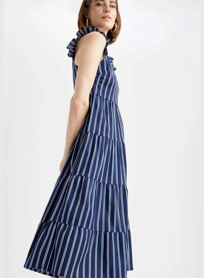 ديفاكتو Woman A Line Mock Neck Short Sleeve Woven Dress