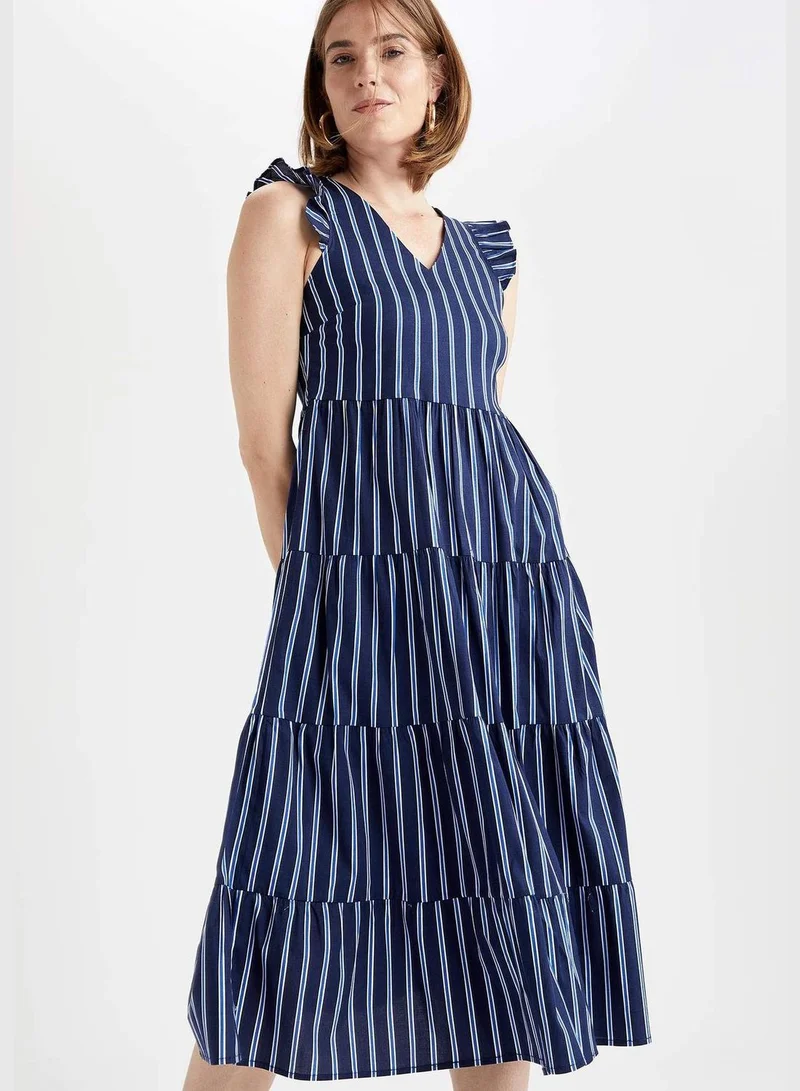 ديفاكتو Woman A Line Mock Neck Short Sleeve Woven Dress