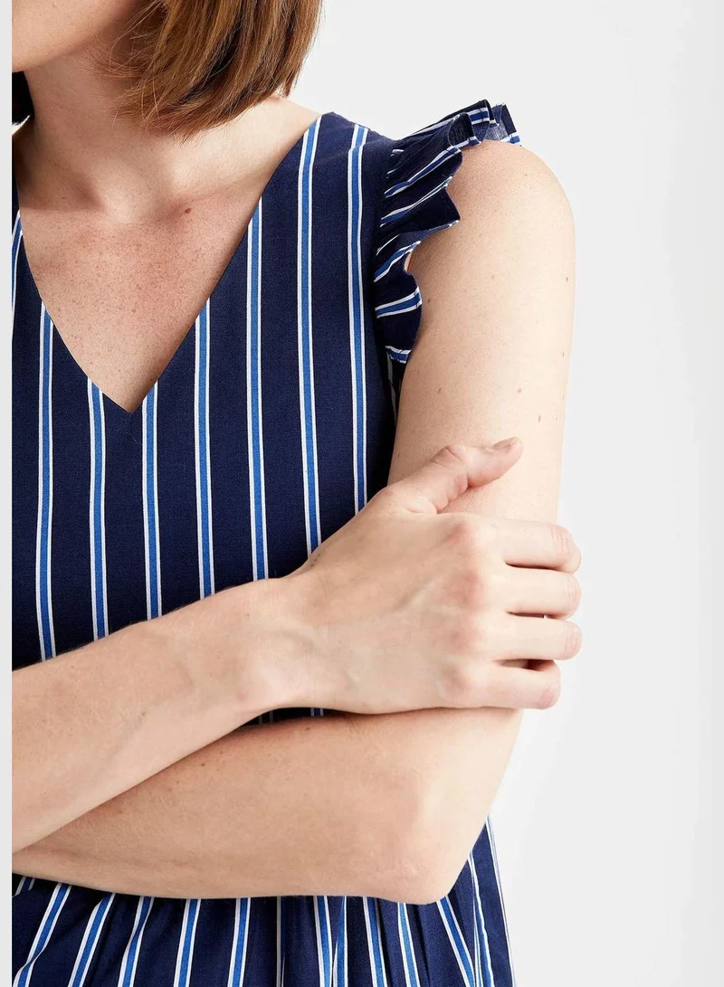 ديفاكتو Woman A Line Mock Neck Short Sleeve Woven Dress