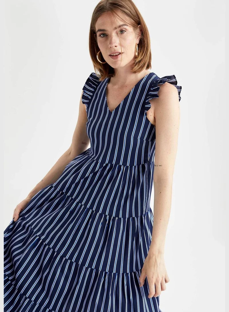 ديفاكتو Woman A Line Mock Neck Short Sleeve Woven Dress