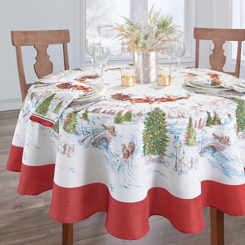 Elrene Home Fashions Santa Snowy Sleighride Wrinkle Resistant HolidayChristmas Tablecloth 60X84 Oval - Image 3