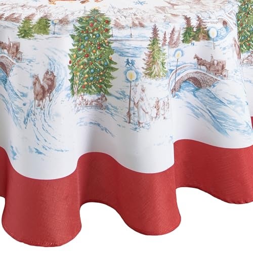 Elrene Home Fashions Santa Snowy Sleighride Wrinkle Resistant HolidayChristmas Tablecloth 60X84 Oval - Image 1