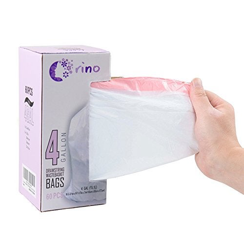 Orino Ultra Strong Small Garbage Bags for Car Bath Room and Office 4 Gallon Drawstring Can Liner 0.7 mil White Unscented 60 Count Cat Litter Trash Bag for Small Trash Bin - Image 1