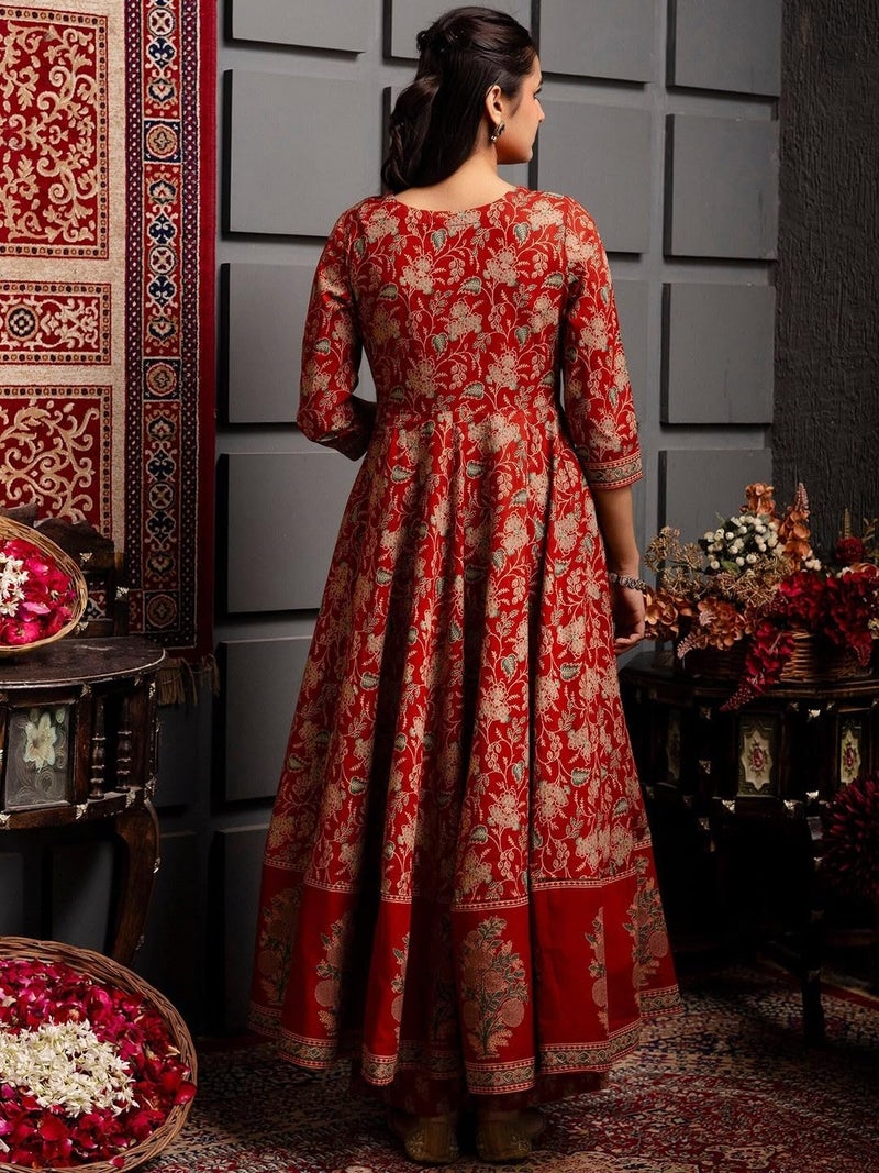 GoSriKi Women's Rayon Viscose Printed Anarkali Kurta Pant with Dupatta (FRITHA RED-GS_XL_Red_X-Large) - Image 2