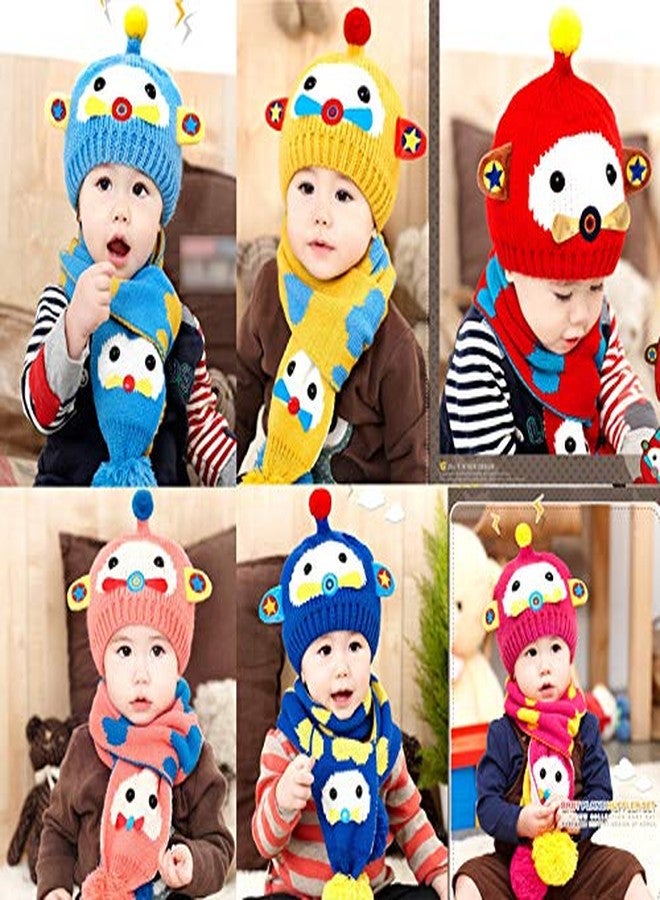 V3E مجموعة قبعة وشال محبوك للأطفال الصغار 2 قطعة، قبعة دافئة بأذنين لطيفة على شكل قطة كرتونية شتوية وشال للأطفال من 1-5 سنوات (أزرق داكن) - Image 3