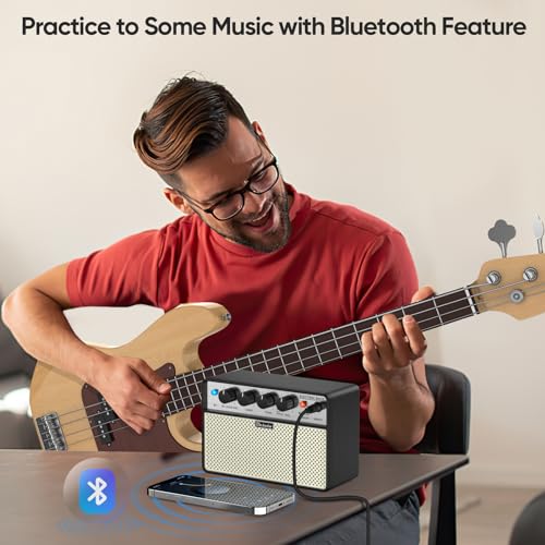 Ueteto 10W Mini Bass Amp, Portable and Rechargeable Bass Guitar Practice Amplifier with Clean and Drive Channels - Image 2