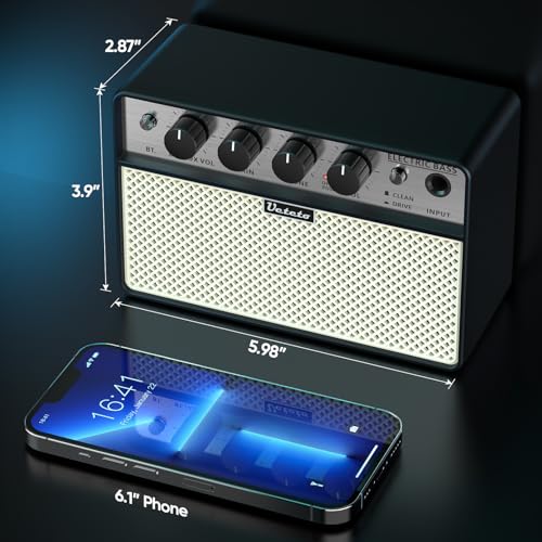 Ueteto 10W Mini Bass Amp, Portable and Rechargeable Bass Guitar Practice Amplifier with Clean and Drive Channels - Image 5