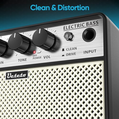 Ueteto 10W Mini Bass Amp, Portable and Rechargeable Bass Guitar Practice Amplifier with Clean and Drive Channels - Image 3