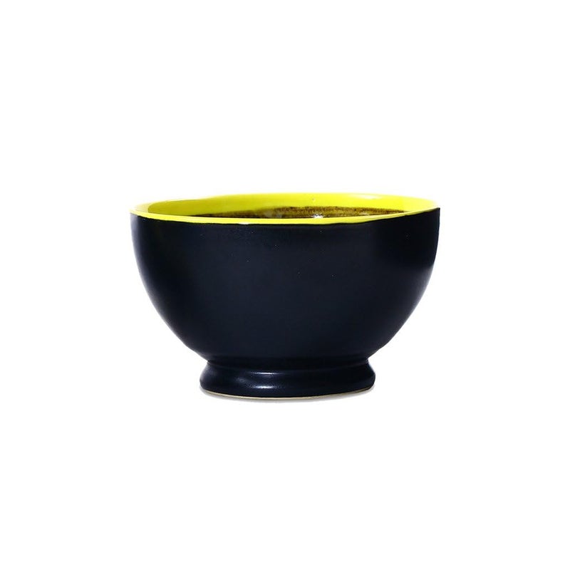 Caffeine Ceramic Handmade Matte Black & Glossy Brown with Yellow Rim Nut Serving Bowl (Set of 1) - Image 1