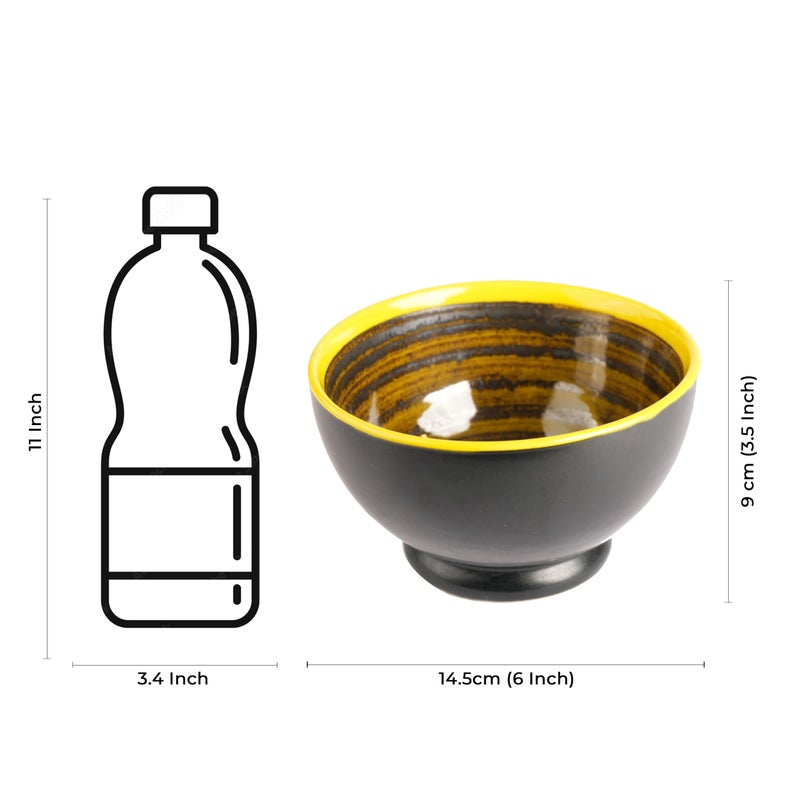 Caffeine Ceramic Handmade Matte Black & Glossy Brown with Yellow Rim Nut Serving Bowl (Set of 1) - Image 3