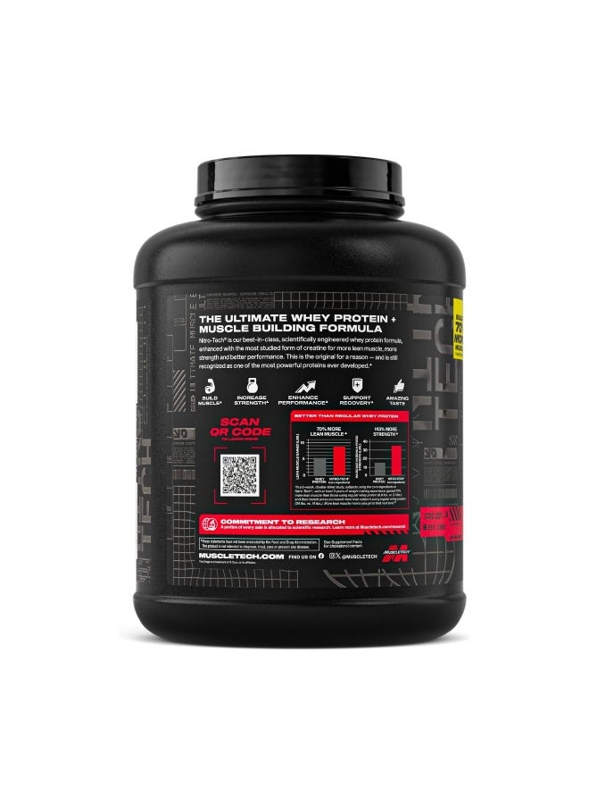 Nitrotech Protein Powder Plus Muscle Builder 100% Whey Protein With Whey Isolate Strawberry 40 Servings 4Lbs