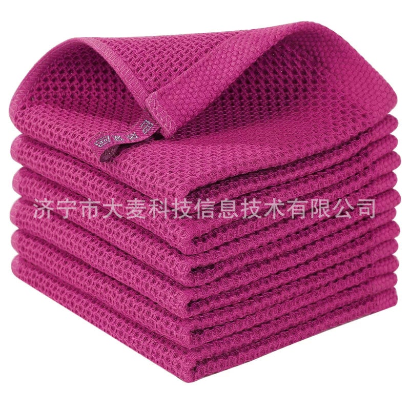Generic Cotton Honeycomb Absorbent Thickened Rag Waffer Kitchen Cleaning Dish Cloth Towel Scarf Face Towel Pineapple rose red