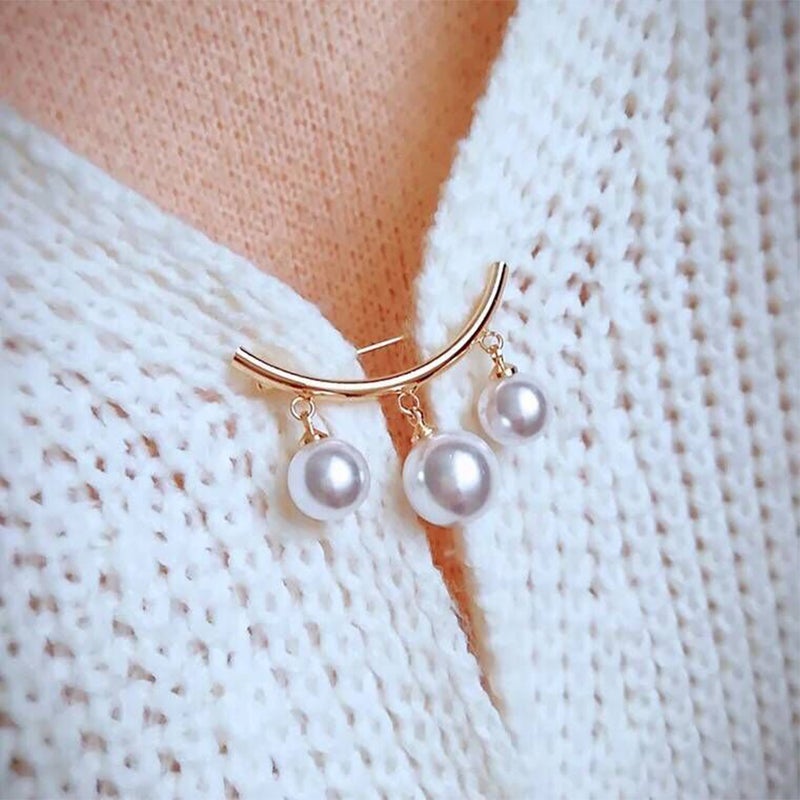 2pcs Arc Brooch Alloy Brooch Elegant Pearl Badge Creative Brooch Pin Clothes Accessory for Girls Banquet (Golden) - Image 4