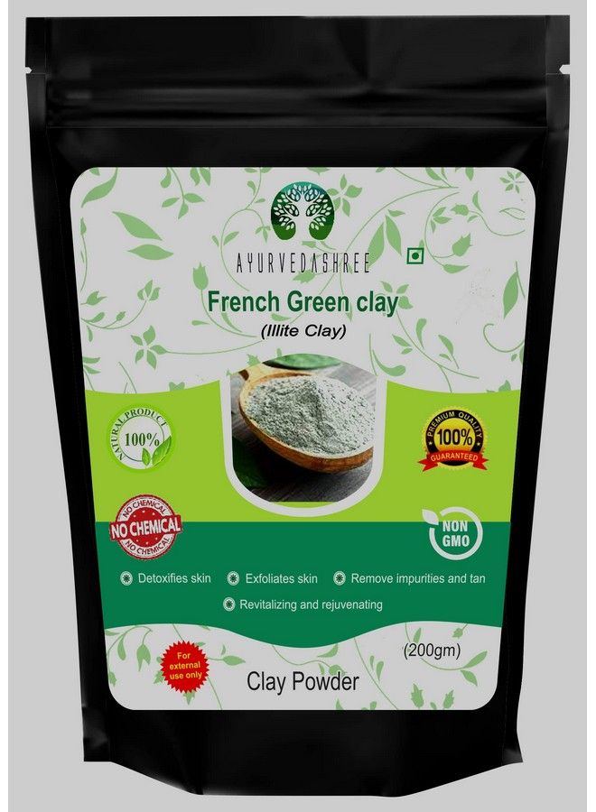 AYURVEDASHREE French Green Clay Powder 200 Gm | 100% Pure Montmorillonite Clay | Absorbs Excess Oil | Highly Recommended For Oily Skin | Deep Facial Cleanser - Image 1