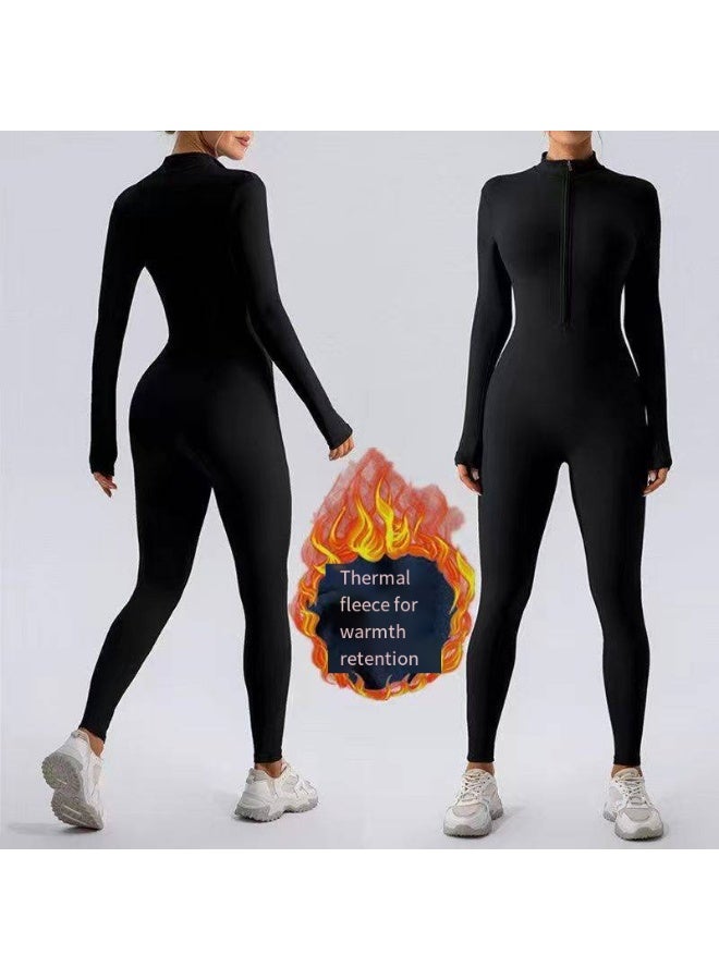 general Zip-up tight fleece winter and autumn one-piece yoga suit, warm one-piece clothing, running and fitness wear - Image 1