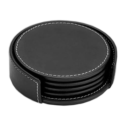 Dacasso Rustic Black Leather 4-Round Coaster Set - Image 1