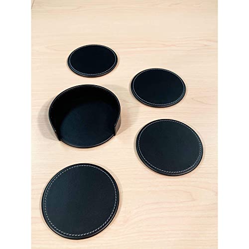 Dacasso Rustic Black Leather 4-Round Coaster Set - Image 5