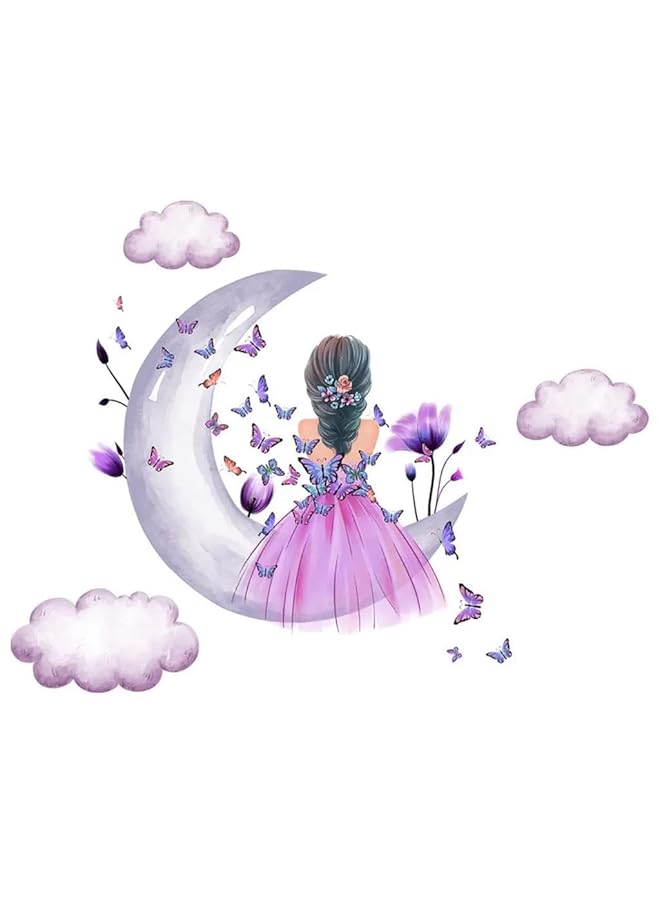 إيروريكس ملصقات حائط للبنات الصغار على شكل زهرة أرجوانية على شكل فراشة وقمر وسحابة وملصقات حائط ملونة لغرفة البنات وغرفة نوم الأطفال وغرفة اللعب - Image 2