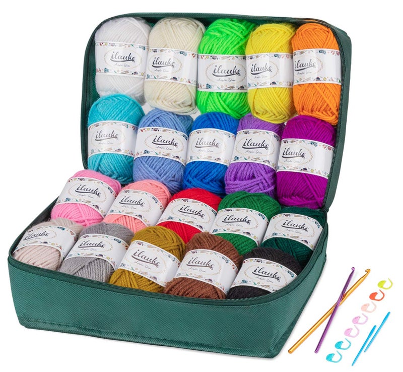 طقم خيوط كروشيه أكريليك من إيلوكي 20 لون × 30 جرام خيوط حياكة يدوية من الصوف الأكريليكي للحياكة والكروشيه والحرف اليدوية
