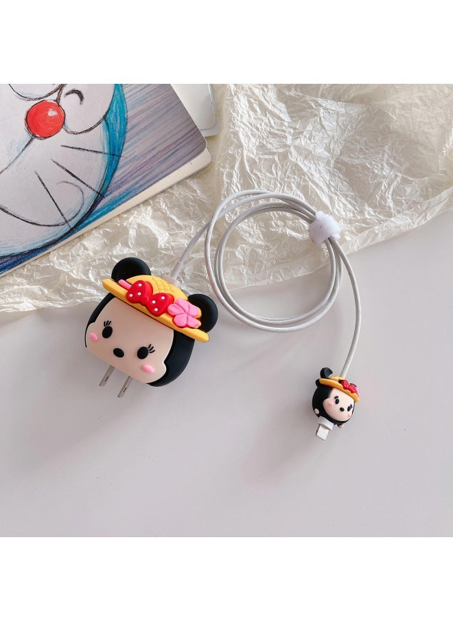 The Cartoon Charger Protective Cover Is Suitable For Apple Fast Charging Head Protective Cover 18/20W US And European Regulations-Specifications:Straw Hat Minnie (2-piece Big Head Small Set) - Image 1