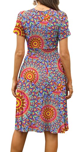 WEACZZY Womens Summer Dress Short Sleeve Casual Dresses V-Neck Floral Sundress with Pockets, Floral Peacock Blue, Medium - Image 3