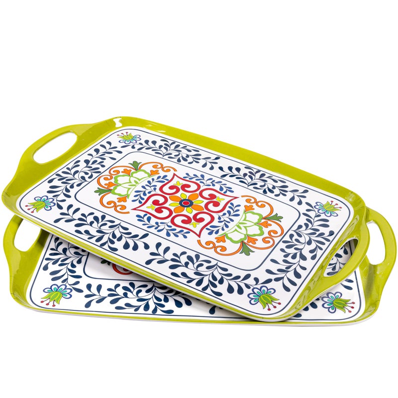 ZAROCRUS Large Serving Platter with Handles,19â€x12â€Large Rectangular Melamine Serving Tray Set of 2, Kitchen Food and BBQ Serving Platter, Talavera Grilling Prep and Serve Tray, Dishwasher Safe - Image 2