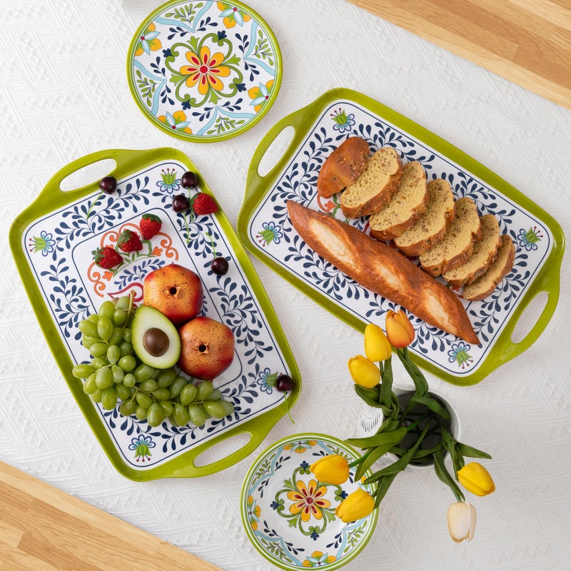 ZAROCRUS Large Serving Platter with Handles,19â€x12â€Large Rectangular Melamine Serving Tray Set of 2, Kitchen Food and BBQ Serving Platter, Talavera Grilling Prep and Serve Tray, Dishwasher Safe - Image 4