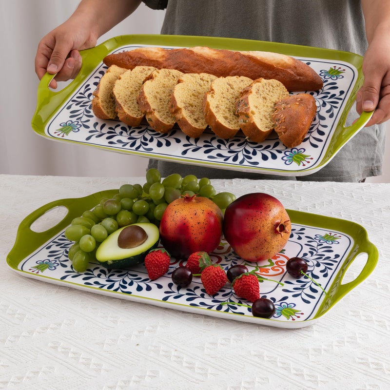 ZAROCRUS Large Serving Platter with Handles,19â€x12â€Large Rectangular Melamine Serving Tray Set of 2, Kitchen Food and BBQ Serving Platter, Talavera Grilling Prep and Serve Tray, Dishwasher Safe - Image 3