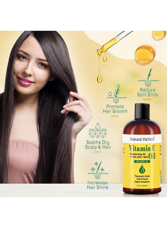 Natural Riches Vitamin E Oil 100% Pure And Natural Cold Pressed Vitamin E Oil For Skin Scars Face Nails Hair Scalp 30000 Iu Nongmo Verified Hair & Body Oil :8 Fl Oz  - Image 4