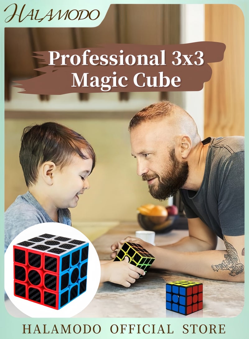 HALAMODO Professional Speed Magic Cube 3x3 Carbon Fibre Stickers Smooth Carbon Fiber Cubes Puzzle Toys Fast Magic Cub Brain Teasers IQ Puzzles Game Toys for Kids - Image 1