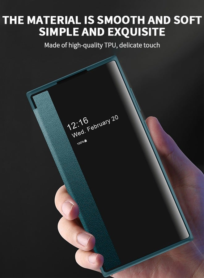For Samsung Galaxy S22 Ultra 5g 6.8 Inch Phone Case, Leather Case with  Window, Magnetic Flip Cover, Half Window Stand Phone Shell Green