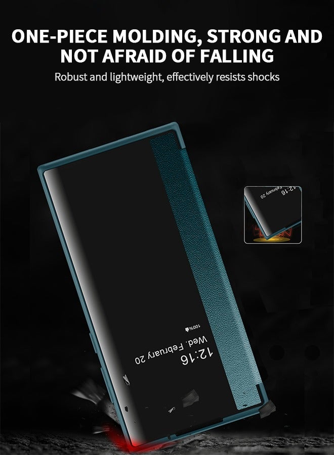 For Samsung Galaxy S22 Ultra 5g 6.8 Inch Phone Case, Leather Case with  Window, Magnetic Flip Cover, Half Window Stand Phone Shell Green