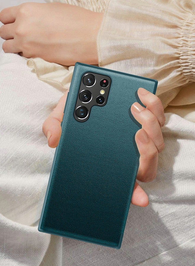 For Samsung Galaxy S22 Ultra 5g 6.8 Inch Phone Case, Leather Case with  Window, Magnetic Flip Cover, Half Window Stand Phone Shell Green