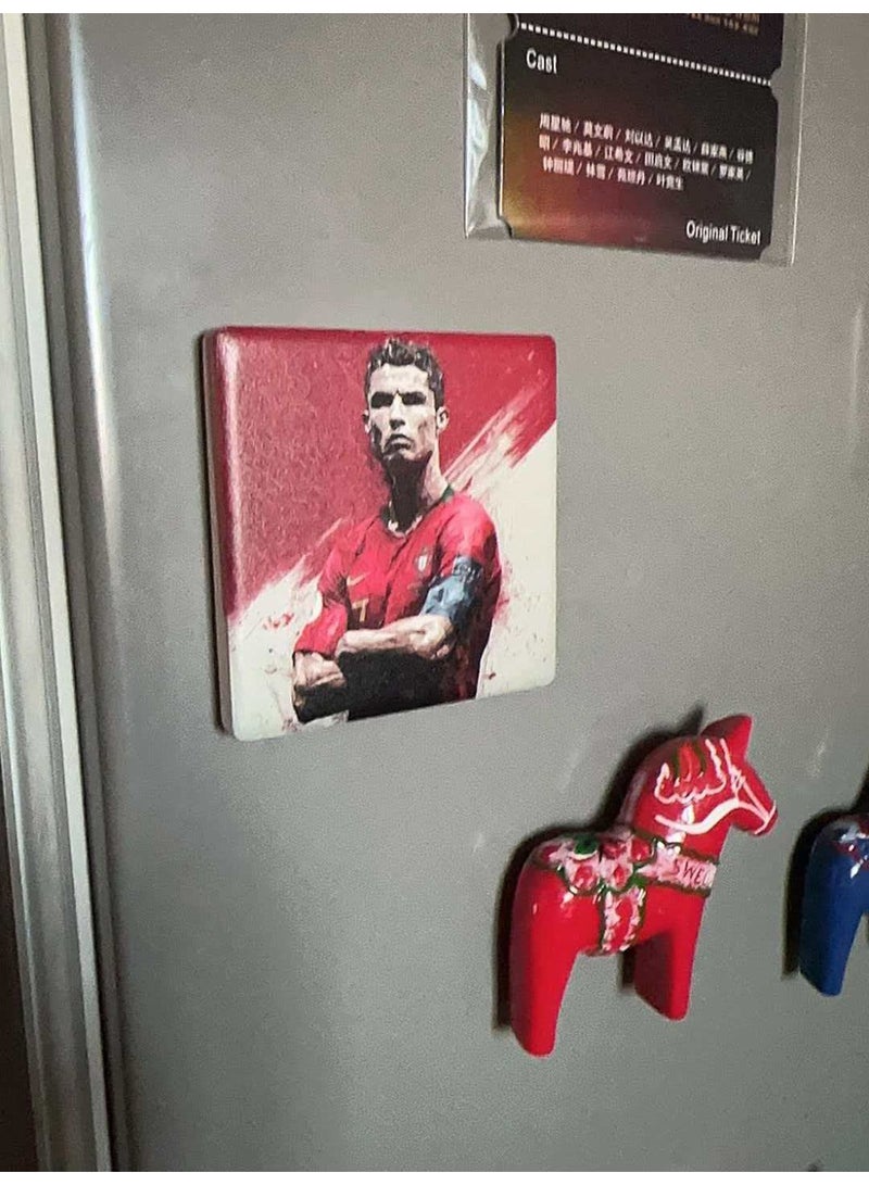 Cristiano Ronaldo Oil Painting Style Ceramic Fridge Magnet, 6×6cm - Image 2