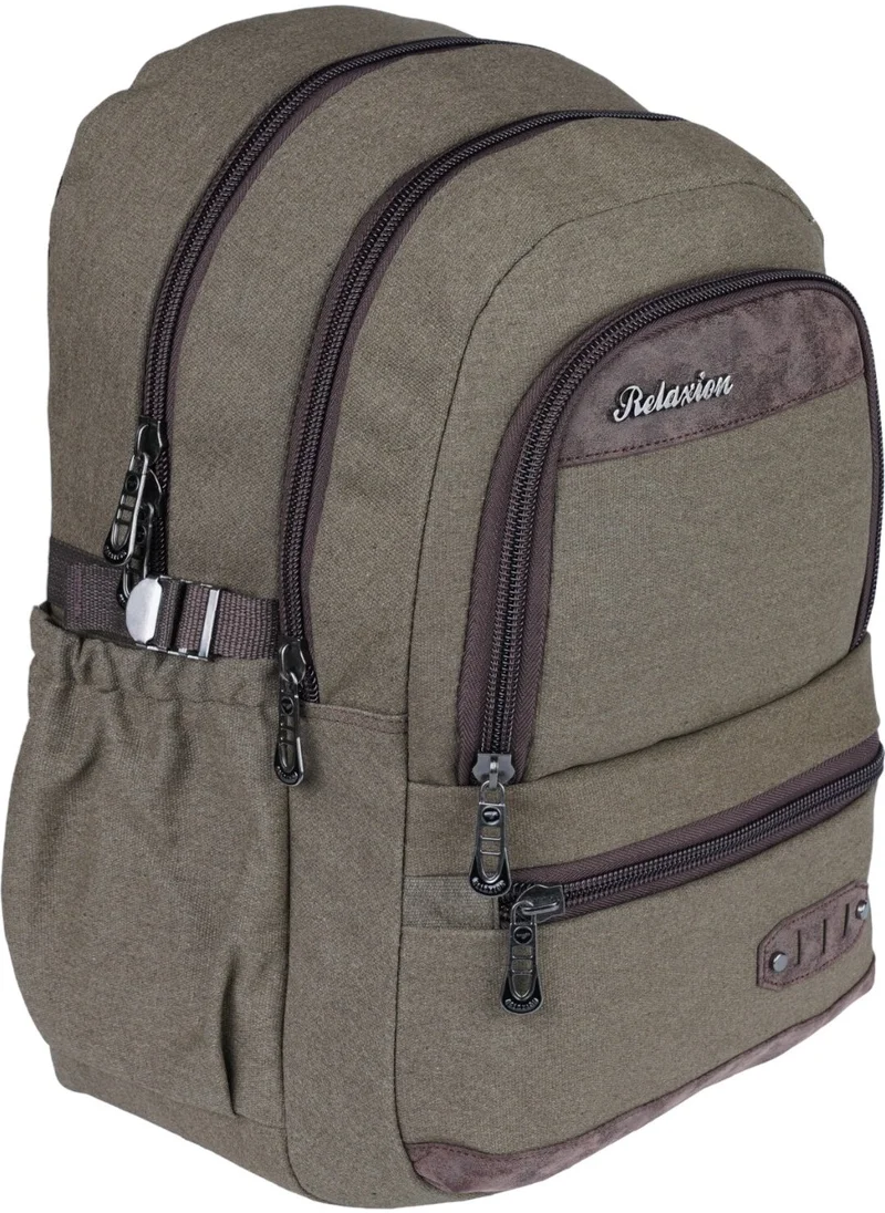 ريلاكسن Brown Canvas Waterproof Fabric School Backpack 1650
